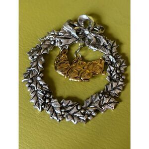 Arthur Court Bunny Wreath Ornament Silver Rabbits Vintage Easter Spring Decor